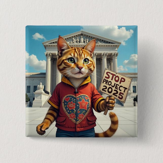 Stop Project 2025 Cat design 15 Cm Square Badge (Front)