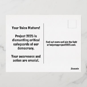 Stop Project 2025 - Defend Democracy - Vote Blue Foil Holiday Postcard