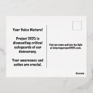 Stop Project 2025 - Defend Democracy - Vote Blue Foil Holiday Postcard