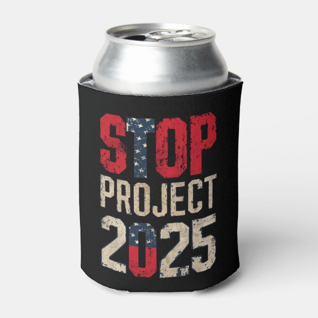 Stop Project 2025 Trump Biden Vintage Can Cooler (Can Front)