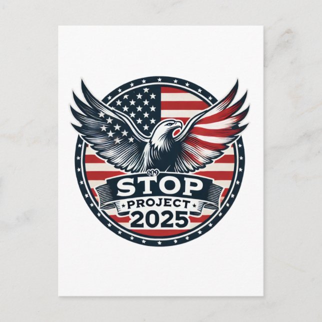 Stop Project 2025 - Vote Blue - Defend Democracy Postcard (Front)