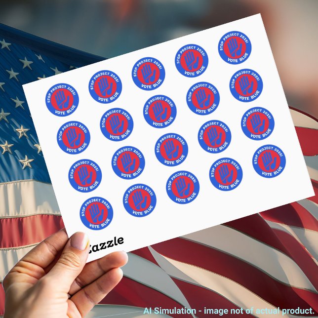 'Stop Project 2025!' Vote Blue - Protect Democracy Classic Round Sticker (Creator Uploaded)
