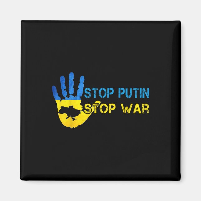 Stop Putin Stop War Support Ukraine I Stand With U Magnet (Front)