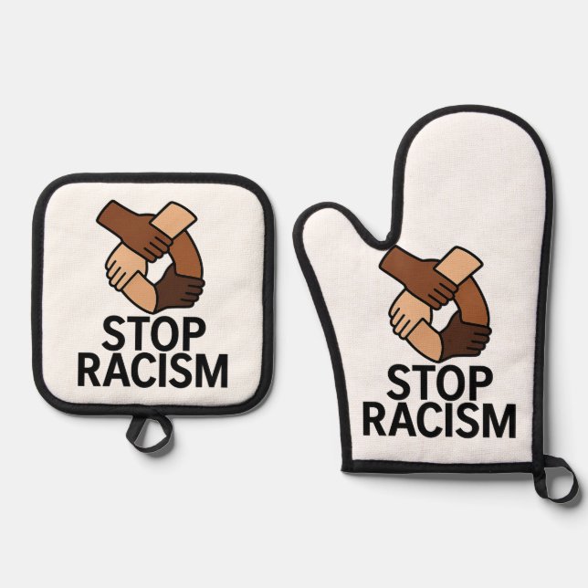 Stop Racism Oven Mitt & Pot Holder Set (Front)