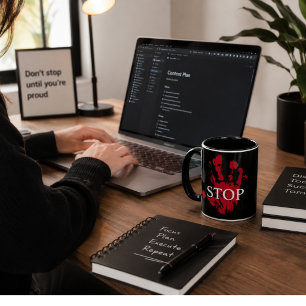 STOP" Red Handprint Mug - Bold Protest Mug, Activi