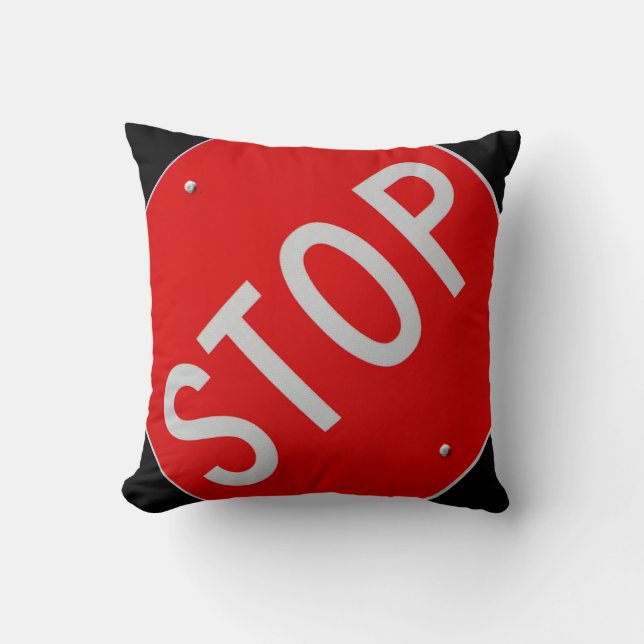 Stop Sign Black / Red and White Cushion (Front)