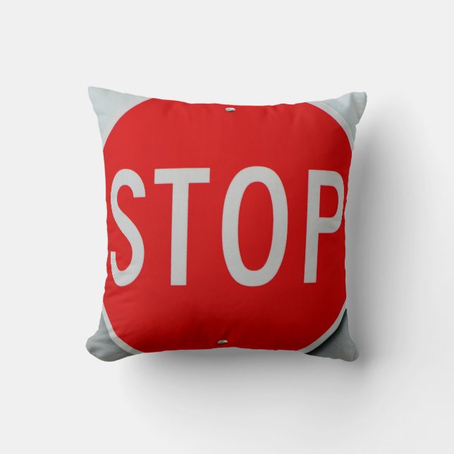 Stop Sign Grey Red and White Cushion (Front)