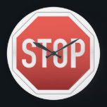 STOP sign Large Clock<br><div class="desc">Cool design showing the STOP road sign.</div>