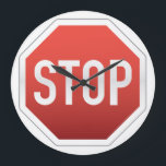 STOP sign Large Clock<br><div class="desc">Cool design showing the STOP road sign.</div>