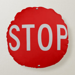 Stop Sign Red and White Round Cushion