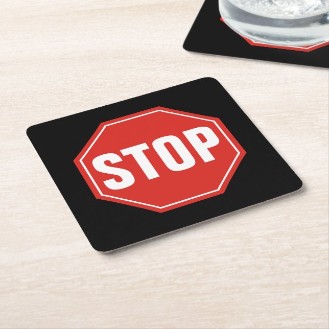 STOP Sign Square Paper Coaster (Angled)