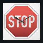 STOP sign Square Wall Clock<br><div class="desc">Cool design showing the STOP road sign.</div>