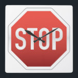 STOP sign Square Wall Clock<br><div class="desc">Cool design showing the STOP road sign.</div>