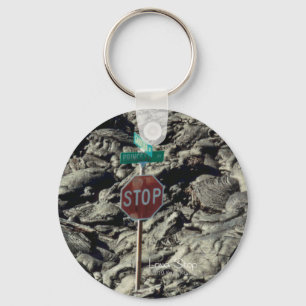 Stop Sign Stuck in Lava Photo Key Ring