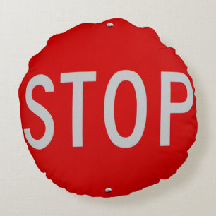 Stop sign wrong way sign round cushion
