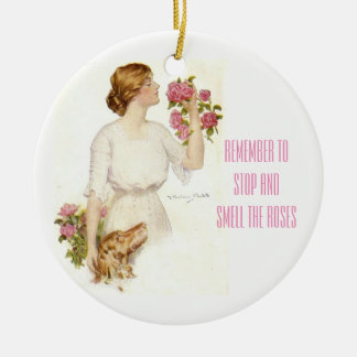 Stop Smell Roses Victorian Lady Ceramic Ornament