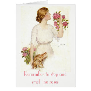 Stop Smell Roses Victorian Lady Dog Card