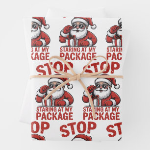 Stop Staring At My Package Snarky Christmas Santa Wrapping Paper Sheet