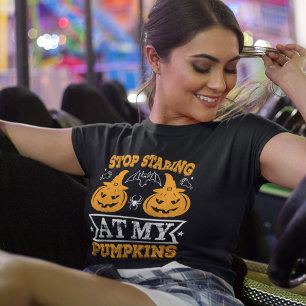 Stop Staring At My Pumpkins Spider Halloween T-Shirt