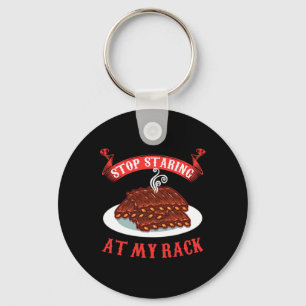 Stop Staring At My Rack - Funny Spare Ribs Bbq Gif Key Ring