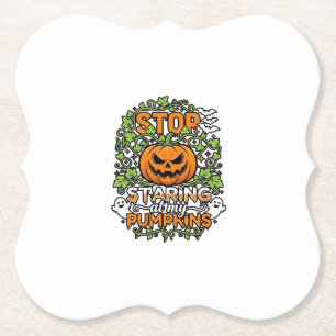 Stop Staring Pumpkins Halloween Ghosts Bats_1 Paper Coaster