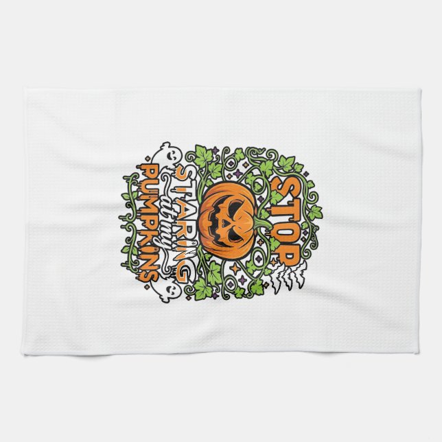 Stop Staring Pumpkins Halloween Ghosts Bats_1 Tea Towel (Horizontal)