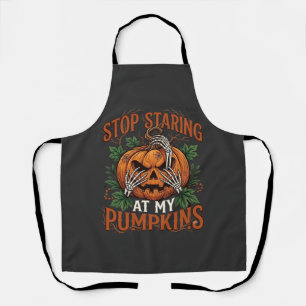 Stop Staring Pumpkins Halloween Skeleton Hands_1 Apron