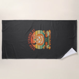 Stop Staring Pumpkins Halloween Skull Retro Sunset Beach Towel