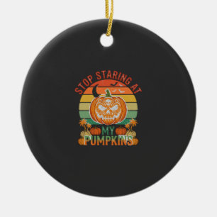 Stop Staring Pumpkins Halloween Skull Retro Sunset Ceramic Ornament