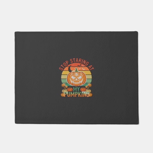 Stop Staring Pumpkins Halloween Skull Retro Sunset Doormat (Front)