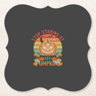 Stop Staring Pumpkins Halloween Skull Retro Sunset Paper Coaster