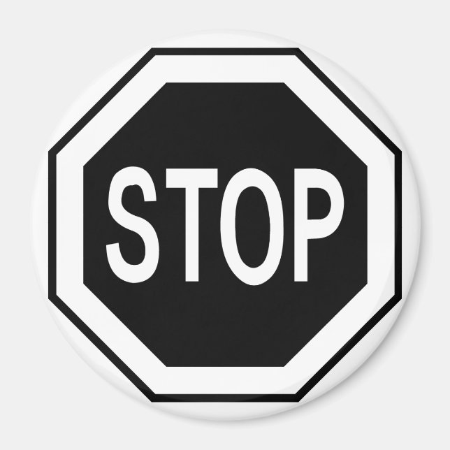 Stop Symbol Sign - Black on White Magnet (Front)