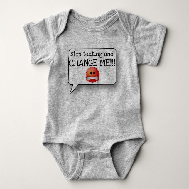 Stop texting and CHANGE ME! Baby Text with EMOJI Baby Bodysuit (Front)