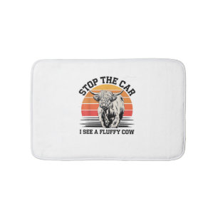 Stop The Car I See Fluffy Cow Retro Highland Cow L Bath Mat