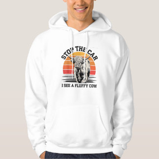 Stop The Car I See Fluffy Cow Retro Highland Cow L Hoodie