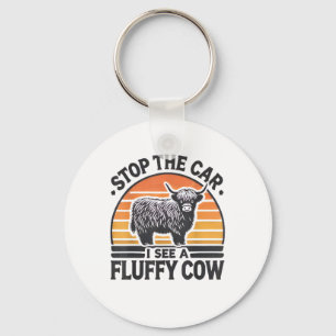 Stop The Car I See Fluffy Cow Retro Highland Cow L Key Ring
