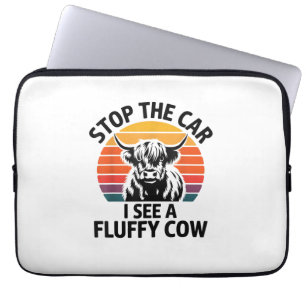Stop The Car I See Fluffy Cow Retro Highland Cow L Laptop Sleeve
