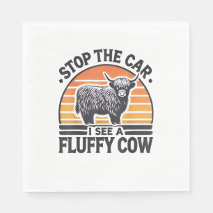 Stop The Car I See Fluffy Cow Retro Highland Cow L Napkin