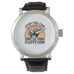 Stop The Car I See Fluffy Cow Retro Highland Cow L Watch