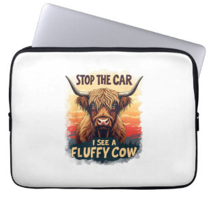 Stop The Car I See Fluffy Cow Retro Highland Cow p Laptop Sleeve