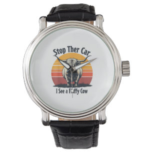 Stop the Car I See Fluffy Cow Retro Highland Cow Watch