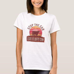 Stop The Car I See Fluffy Cow Retro Highland Lover T-Shirt