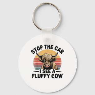 Stop The Car I See Fluffy Funny Cow Retro Highland Key Ring