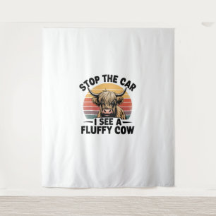 Stop The Car I See Fluffy Funny Cow Retro Highland Tapestry