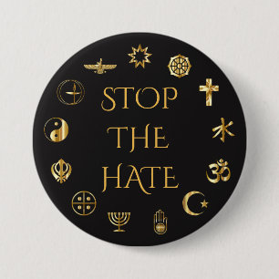 "Stop the Hate" with Symbols of World Religions 7.5 Cm Round Badge