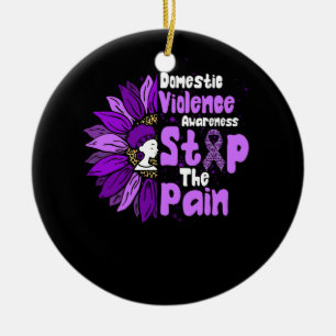 Stop The Pain Domestic Violence Awareness Sunflowe Ceramic Ornament