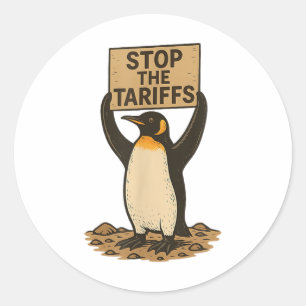 Stop The Tariffs Funny Anti Tariff Penguin Classic Round Sticker