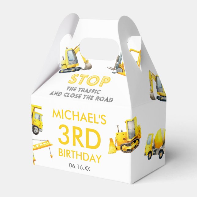 Stop The Traffic Construction Trucks Birthday Favour Box (Front Side)