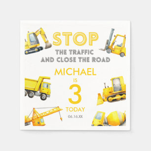 Stop The Traffic Construction Trucks Birthday Napkin