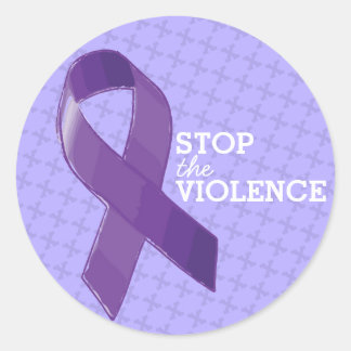 Stop the Violence with Purple Ribbon Classic Round Sticker